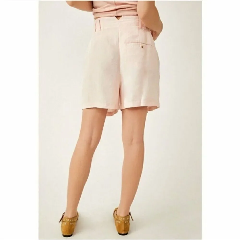 Free People NWT Calla Pleated Linen Blend Trouser Shorts In Pink Rose Size 6